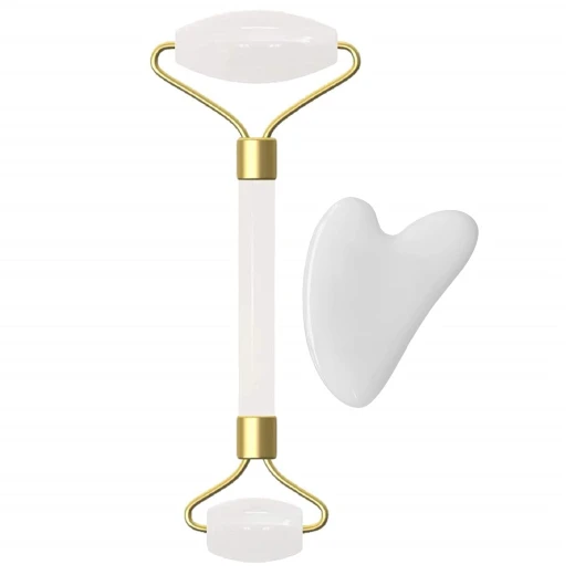 Glowtone Facial Massage Gift Set – Rose Quartz & Natural Jade Roller with Gua Sha – Dual-Sided Face, Eye, Neck & Foot Massager – Beauty Tool for Men & Women (White) Glowtone Facial Massage Gift Set – Rose Quartz & Natural Jade Roller with Gua Sha – Dual-Sided Face, Eye, Neck & Foot Massager – Beauty Tool for Men & Women (White)