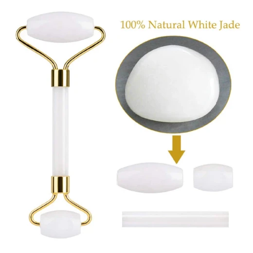 Glowtone Facial Massage Gift Set – Rose Quartz & Natural Jade Roller with Gua Sha – Dual-Sided Face, Eye, Neck & Foot Massager – Beauty Tool for Men & Women (White) - Glowtone - Image 5