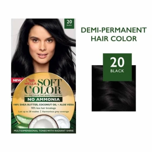 Wella Soft Color 20 Black Ammonia-Free Hair Dye, Permanent, 100% Gray Coverage, Nourishing Formula, Complete Kit - Wella - Image 2