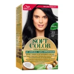 Wella Soft Color 20 Black Ammonia-Free Hair Dye, Permanent, 100% Gray Coverage, Nourishing Formula, Complete Kit - Wella