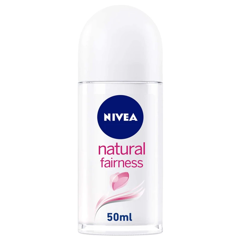 Nivea Natural Fairness Roll-On Deodorant for Women 50ml, Gentle Skin Care, 48h Sweat & Odor Protection, Brightens Underarms, Long-Lasting Freshness - Nivea