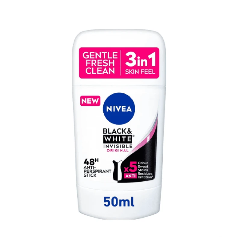Nivea Black & White Women’s Deodorant Stick 50ml, Long-Lasting Protection, No White Marks, Fresh & Gentle Formula - Nivea