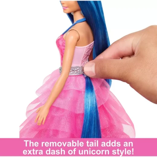 Mattel Barbie 65th Anniversary Unicorn Doll with Blue Hair, Pink Gown, Sapphire Wings & Pet Alicorn - Barbie - Image 5