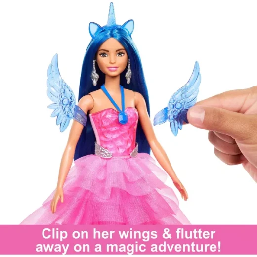 Mattel Barbie 65th Anniversary Unicorn Doll with Blue Hair, Pink Gown, Sapphire Wings & Pet Alicorn - Barbie - Image 2