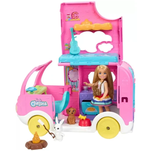 Barbie Chelsea 2 in 1 Camper Playset with Doll & Accessories, Transforming Campsite, Kids Adventure Toy - Barbie - Image 2