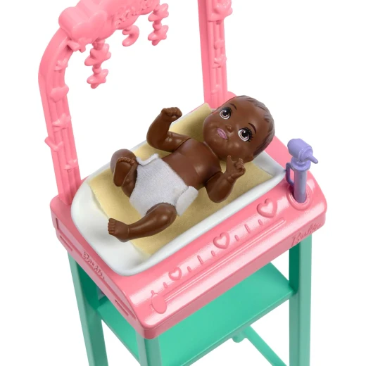 Mattel Barbie Baby Doctor Doll with Blonde Hair & Accessories Set for Imaginative Play 9.5 Inch Doll Includes Baby Doll Furniture & Accessories Great Gift for Kids Ages 3+ Years - Barbie - Image 3