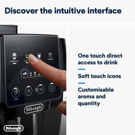 De'Longhi Magnifica Start ECAM220.60.B, Fully Automatic Bean to Cup Coffee Machine with 4 One-Touch Recipes, Soft-Touch Control Panel, Auto Milk, 1450W, Black - De'Longhi - Image 4