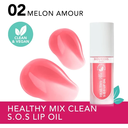 Bourjois Healthy Mix Clean SOS Lip Oil 02 Melon Amour Hydrating Lip Gloss for Soft Supple Lips 4.5ml - Bourjois - Image 5
