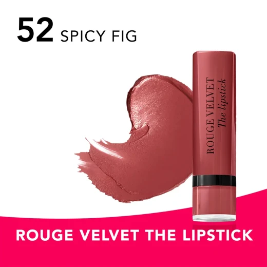 Bourjois Rouge Velvet Lipstick 52 Spicy Fig Matte Finish Long Lasting Moisturizing Lip Color 2.4g - Bourjois - Image 3