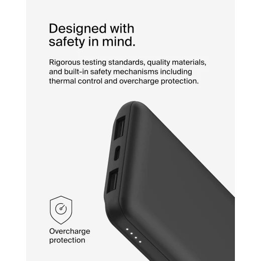Belkin BoostCharge 3-Port 10K Power Bank with USB-C 15W, dual USB-A, 15cm USB-A to USB-C Cable, Black - Belkin - Image 2