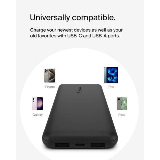 Belkin BoostCharge 3-Port 10K Power Bank with USB-C 15W, dual USB-A, 15cm USB-A to USB-C Cable, Black - Belkin - Image 5