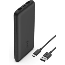 Belkin BoostCharge 3-Port 10K Power Bank with USB-C 15W, dual USB-A, 15cm USB-A to USB-C Cable, Black