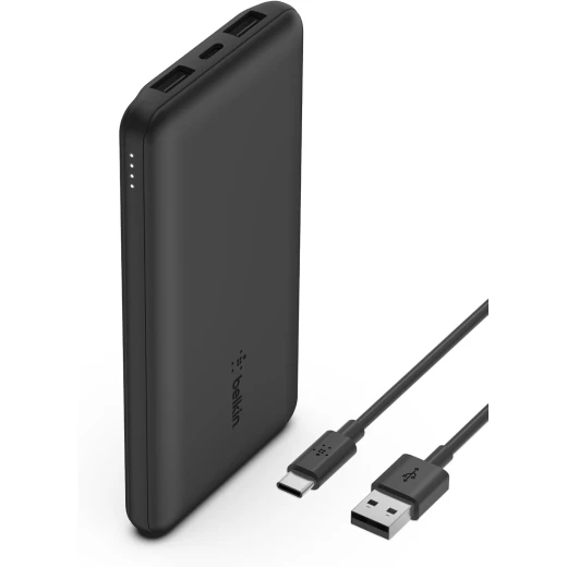 Belkin BoostCharge 3-Port 10K Power Bank with USB-C 15W, dual USB-A, 15cm USB-A to USB-C Cable, Black Belkin BoostCharge 3-Port 10K Power Bank with USB-C 15W, dual USB-A, 15cm USB-A to USB-C Cable, Black