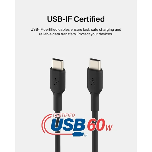 Belkin USB-C to USB-C Fast Charging Cable (6.6ft) - Black - iPhone 16, Galaxy S25, iPad Pro & More - Belkin - Image 8