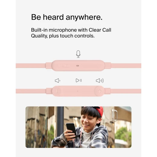 سماعات أذن سلكية SoundForm مع موصل USB-C، سماعات أذن سلكية مع ميكروفون - سماعات أذن سلكية لأجهزة iPhone 16/15، iPad Mini، Galaxy S24، Android والمزيد (سماعات رأس USB-C) - وردي من بيلكن - بيلكين - Image 3