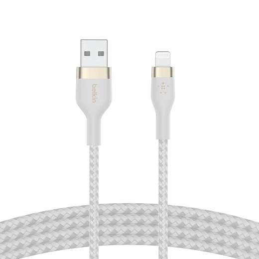 كابل بلكين بوست تشارج برو فليكس مضفّر من السيليكون – USB-A إلى لايتنينغ، بطول 1 متر، أبيض