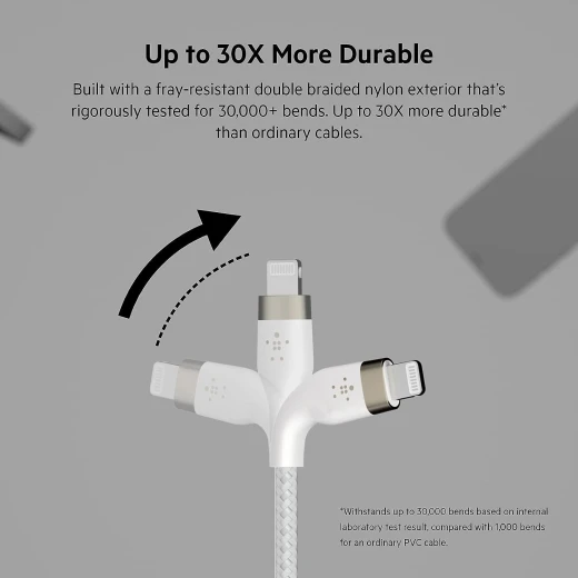 كابل بلكين بوست تشارج برو فليكس مضفّر من السيليكون – USB-A إلى لايتنينغ، بطول 1 متر، أبيض - بيلكين - Image 4
