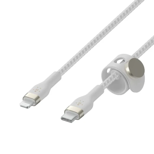 كابل بلكين بوست تشارج برو فليكس مضفّر من السيليكون – USB-C إلى لايتنينغ، بطول 1 متر، أبيض - بيلكين - Image 2