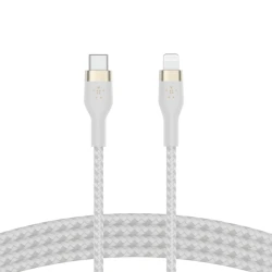 كابل بلكين بوست تشارج برو فليكس مضفّر من السيليكون – USB-C إلى لايتنينغ، بطول 1 متر، أبيض