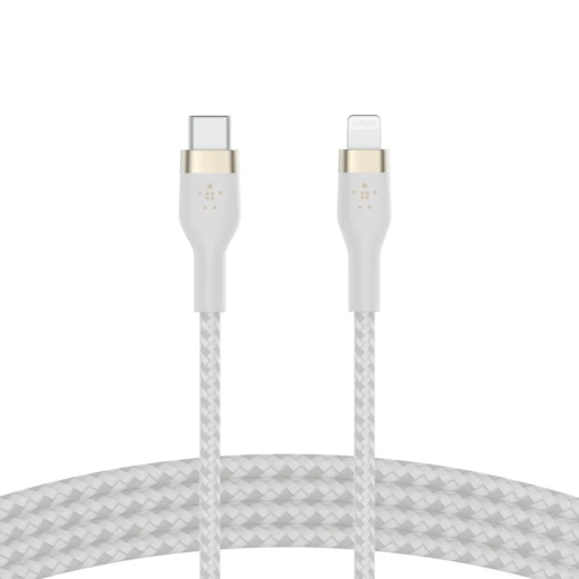 كابل بلكين بوست تشارج برو فليكس مضفّر من السيليكون – USB-C إلى لايتنينغ، بطول 1 متر، أبيض كابل بلكين بوست تشارج برو فليكس مضفّر من السيليكون – USB-C إلى لايتنينغ، بطول 1 متر، أبيض