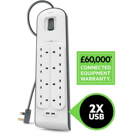 واقي من زيادة التيار بيلكين بـ 8 منافذ و 2 USB - أبيض - بيلكين - Image 3