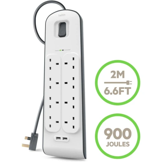 واقي من زيادة التيار بيلكين بـ 8 منافذ و 2 USB - أبيض - بيلكين - Image 4