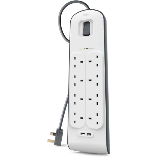 واقي من زيادة التيار بيلكين بـ 8 منافذ و 2 USB - أبيض - بيلكين - Image 2
