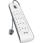 واقي من زيادة التيار بيلكين بـ 8 منافذ و 2 USB - أبيض - بيلكين