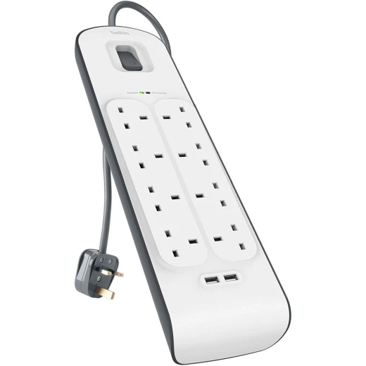 واقي من زيادة التيار بيلكين بـ 8 منافذ و 2 USB - أبيض واقي من زيادة التيار بيلكين بـ 8 منافذ و 2 USB - أبيض