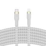 كابل بلكين بوست تشارج برو فليكس مضفّر من السيليكون – USB-C إلى لايتنينغ، بطول 3 أمتار، أبيض - بيلكين
