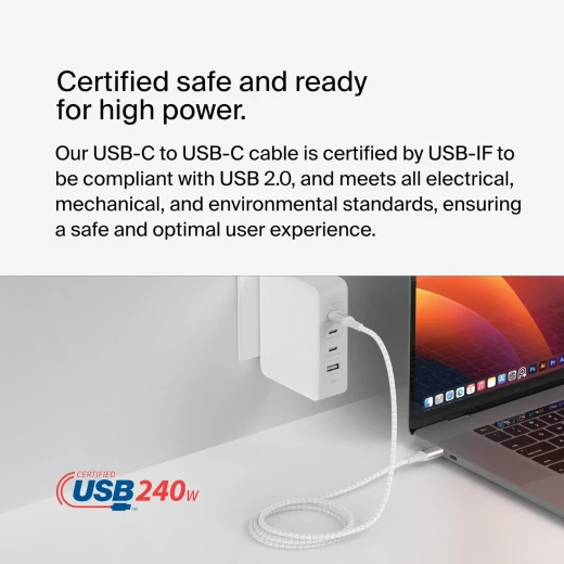 Belkin USB-C Cable 2m 240W - Fast Charging & Data Transfer - Belkin - Image 4