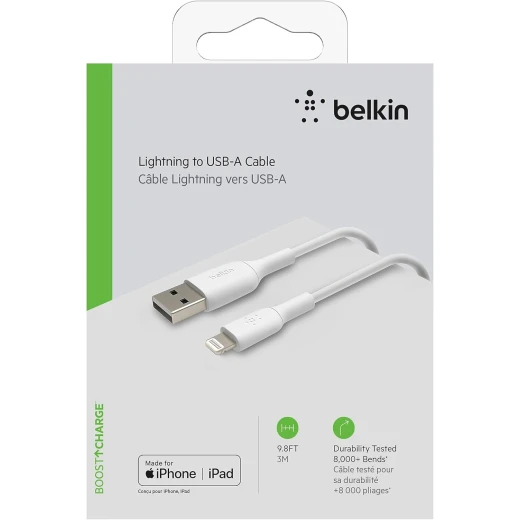 Belkin BoostCharge Lightning Cable - 9.8ft/3M - MFi Certified Apple iPhone Charger USB to Lightning Cable - iPhone Cable - iPhone Charger Cord - Apple Charger - USB Phone Charger - White - Belkin - Image 7
