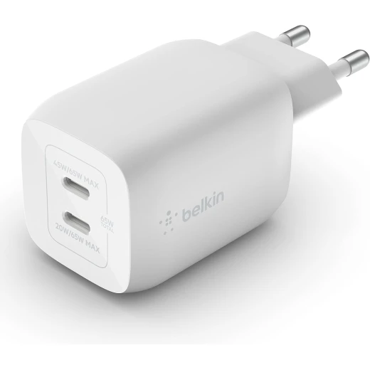 Belkin 65W USB C Charger with 2 Ports, Fast Charging with Power Delivery 3.0 and GaN Technology for MacBook Pro, iPhone 17, iPhone Air, iPad, Galaxy S25, Pixel 10, Laptop, etc - White Belkin 65W USB C Charger with 2 Ports, Fast Charging with Power Delivery 3.0 and GaN Technology for MacBook Pro, iPhone 17, iPhone Air, iPad, Galaxy S25, Pixel 10, Laptop, etc - White