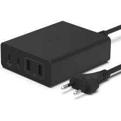 شاحن بيلكن BoostCharge PRO بقوة 108 واط – بتقنية GaN، يحتوي على 4 منافذ (2 × USB-C و2 × USB-A) مع كابل بطول 2 متر