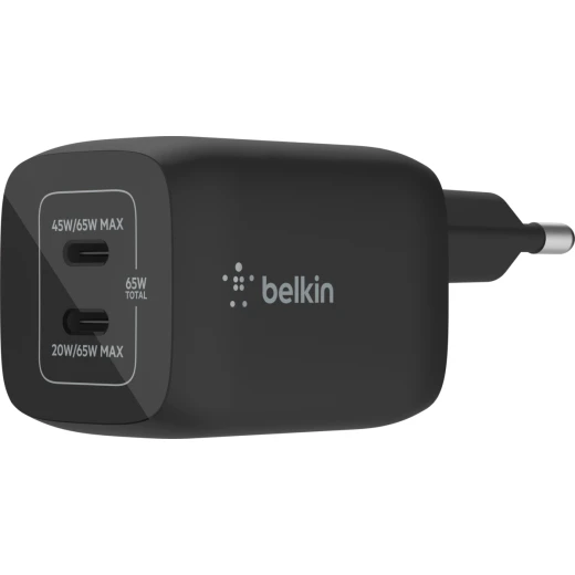 Belkin BoostCharge PRO Dual 65W USB-C PD GaN Fast Charger with PPS, Access up to 65W when using a single USB-C port or 45W + 20W when using both Belkin BoostCharge PRO Dual 65W USB-C PD GaN Fast Charger with PPS, Access up to 65W when using a single USB-C port or 45W + 20W when using both
