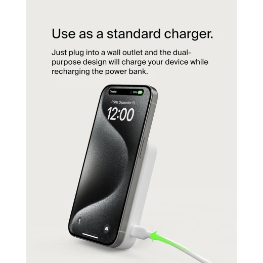 Belkin Portable Charger, Wireless Power Bank 15W 8000 mAh w/ Qi2 - MagSafe Charger w/Built-in Pop-up Kickstand - Compatible w/iPhone 17, Air, Pro, Pro Max, Google Pixel 10, etc. - White - Belkin - Image 5
