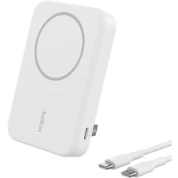 Belkin Portable Charger, Wireless Power Bank 15W 8000 mAh w/ Qi2 - MagSafe Charger w/Built-in Pop-up Kickstand - Compatible w/iPhone 17, Air, Pro, Pro Max, Google Pixel 10, etc. - White