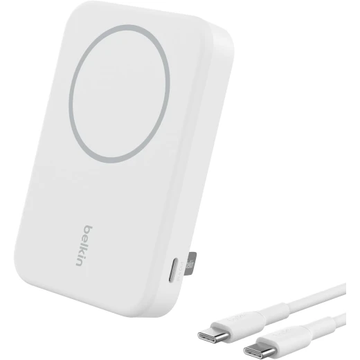 Belkin Portable Charger, Wireless Power Bank 15W 8000 mAh w/ Qi2 - MagSafe Charger w/Built-in Pop-up Kickstand - Compatible w/iPhone 17, Air, Pro, Pro Max, Google Pixel 10, etc. - White Belkin Portable Charger, Wireless Power Bank 15W 8000 mAh w/ Qi2 - MagSafe Charger w/Built-in Pop-up Kickstand - Compatible w/iPhone 17, Air, Pro, Pro Max, Google Pixel 10, etc. - White