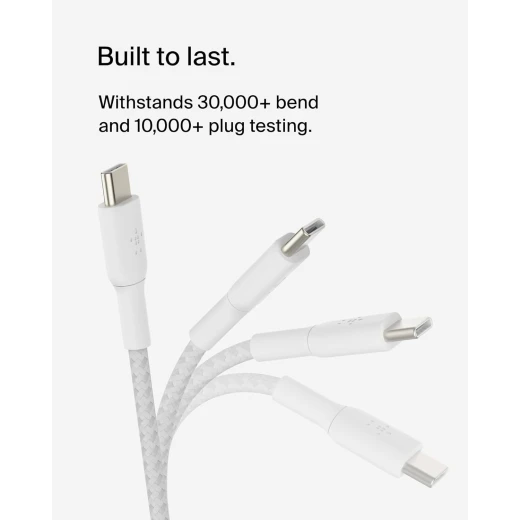 كابل بلكين بوست تشارج مضفّر من نوع USB-C إلى USB-C، بطول 1 متر، أبيض - بيلكين - Image 2