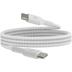 كابل بلكين بوست تشارج مضفّر من نوع USB-C إلى USB-C، بطول 1 متر، أبيض