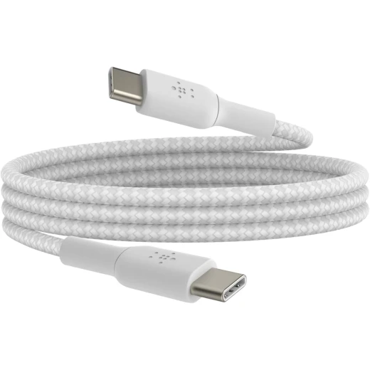 كابل بلكين بوست تشارج مضفّر من نوع USB-C إلى USB-C، بطول 1 متر، أبيض كابل بلكين بوست تشارج مضفّر من نوع USB-C إلى USB-C، بطول 1 متر، أبيض