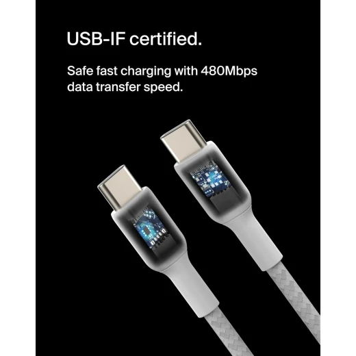 كابل بلكين بوست تشارج مضفّر من نوع USB-C إلى USB-C، بطول 1 متر، أبيض - بيلكين - Image 5