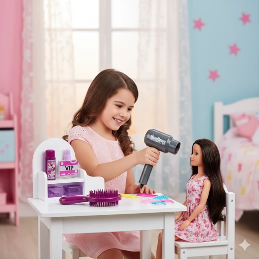 Amigo Kids Hair Stylist Toy Hair Dryer – Realistic Sound, Safe Lightweight Design, Battery Operated Pretend Salon Playset - Amigo - Image 2