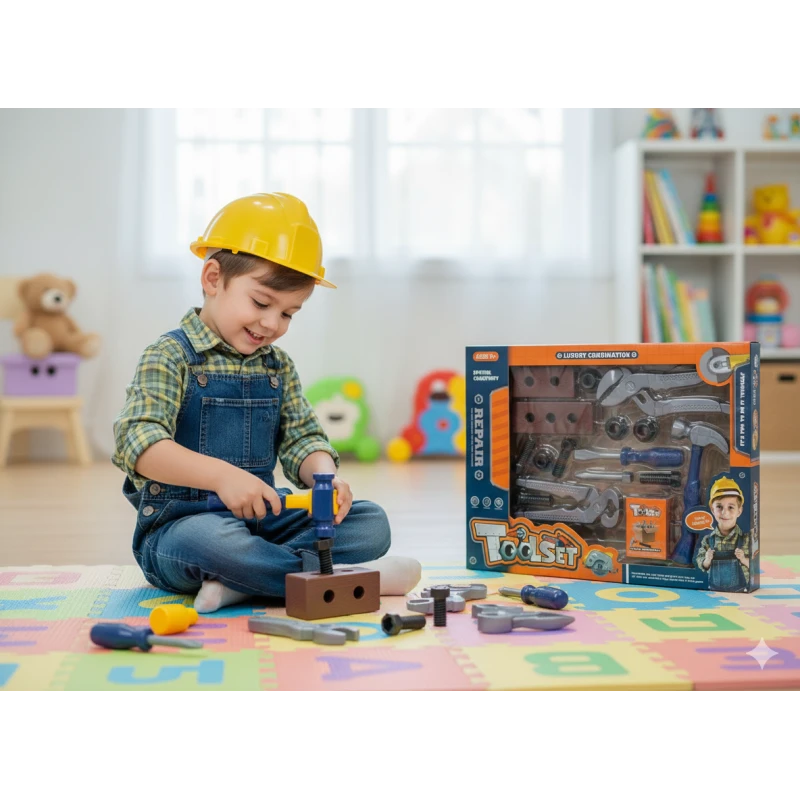 Amigo Kids Tool Set Toy – Includes Hammer, Nail Puller, Bolts, Screws, Pliers & Screwdrivers, Boosts Motor Skills & Creativity - Amigo