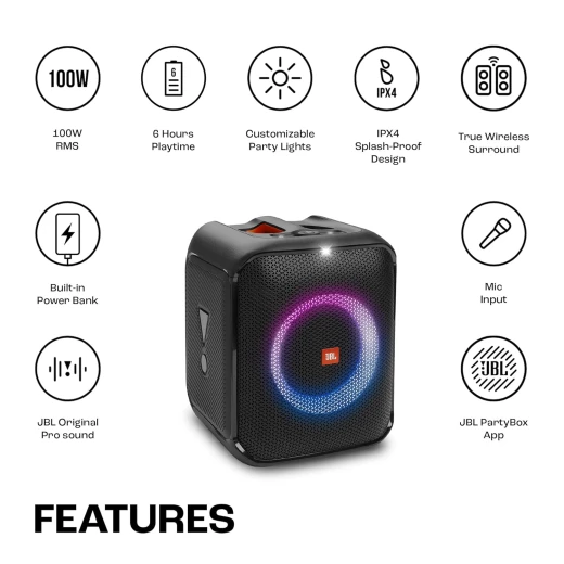 مكبر صوت JBL PartyBox Encore Essential 2 بتقنية البلوتوث - أسود، 100 واط - جي بي ال - Image 2