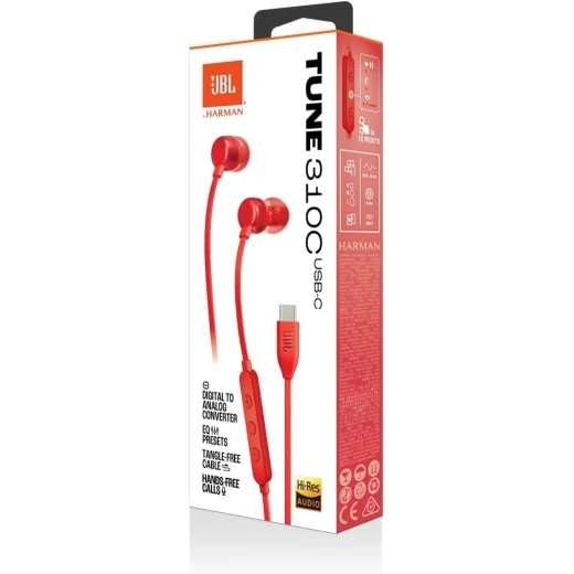 سماعات أذن سلكية JBL Tune 310C USB-C - أحمر - صوت عالي الدقة - جي بي ال - Image 3