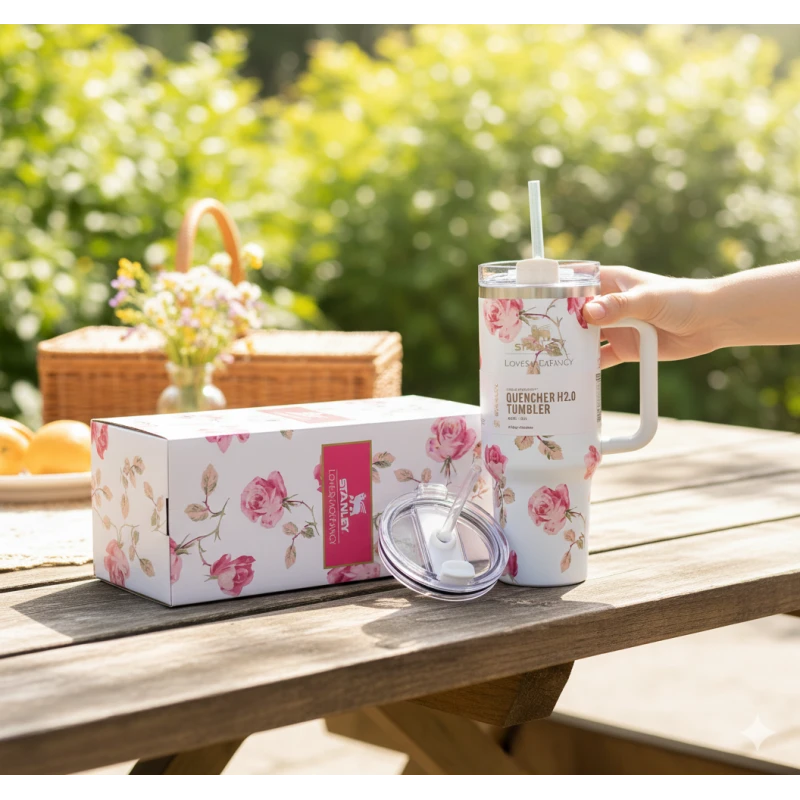 Stanley Master Cup 40oz (1182ml) – Pink Leaves – Large Capacity Mug for Hot & Cold Drinks - AS art