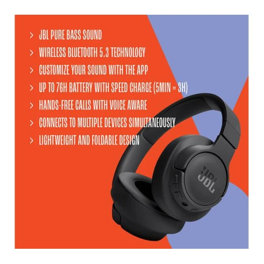 سماعات رأس JBL Tune 720BT اللاسلكية بتقنية البلوتوث - أسود - حتى 76 ساعة - جي بي ال - Image 6