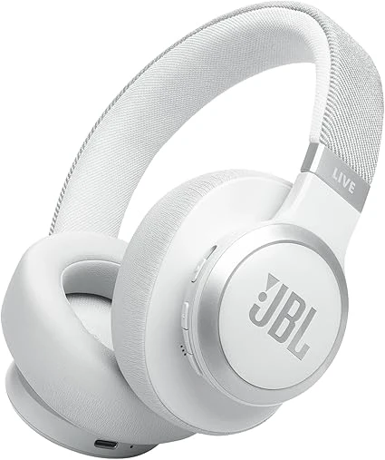 سماعات رأس لاسلكية JBL Live 770NC بيضاء: إلغاء الضوضاء، بطارية طويلة سماعات رأس لاسلكية JBL Live 770NC بيضاء: إلغاء الضوضاء، بطارية طويلة