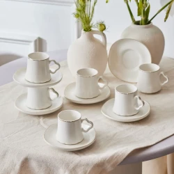 Karaca Volga 6-Person Coffee Cup Set 80ml White Gold